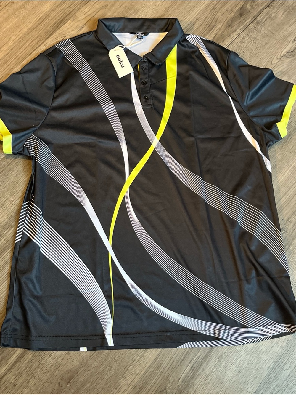 Men's Black Polo Shirt with Neon Yellow Accent - OUKU XXL